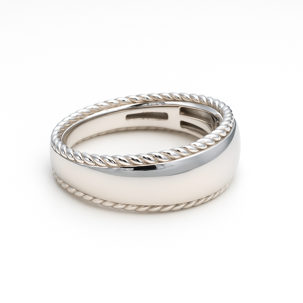 Anillo oro blanco 14k borde trenzado