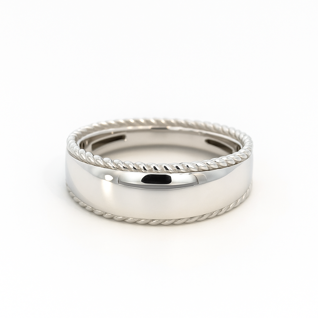 Anillo oro blanco 14k borde trenzado