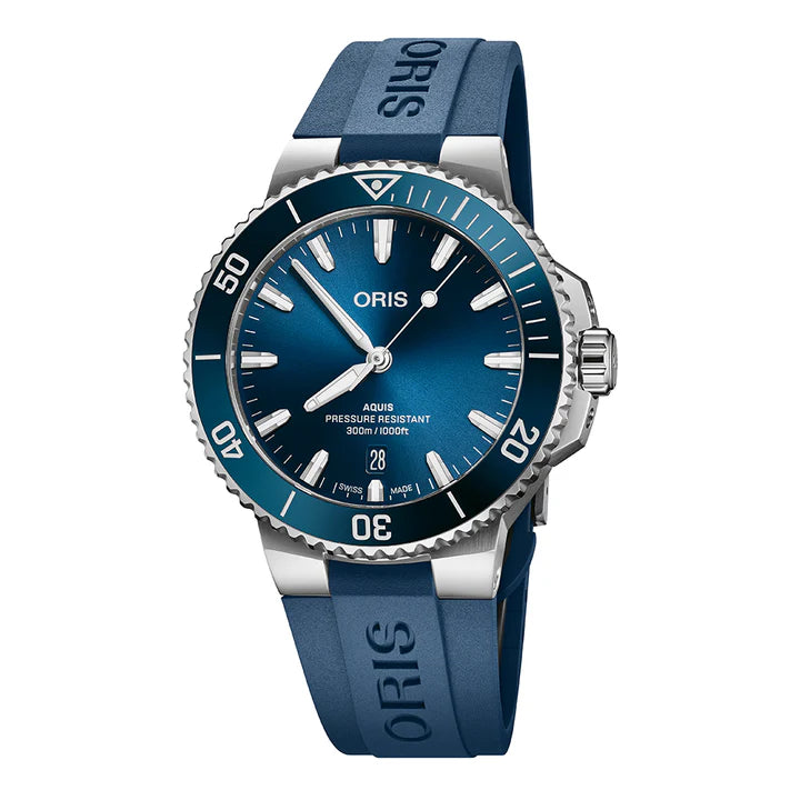 reloj oris aquis date 41.5 mm automático esfera azul caucho