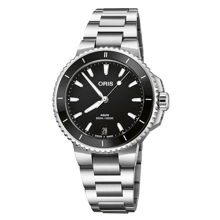 reloj oris aquis date 36.5 mm automático esfera negra acero