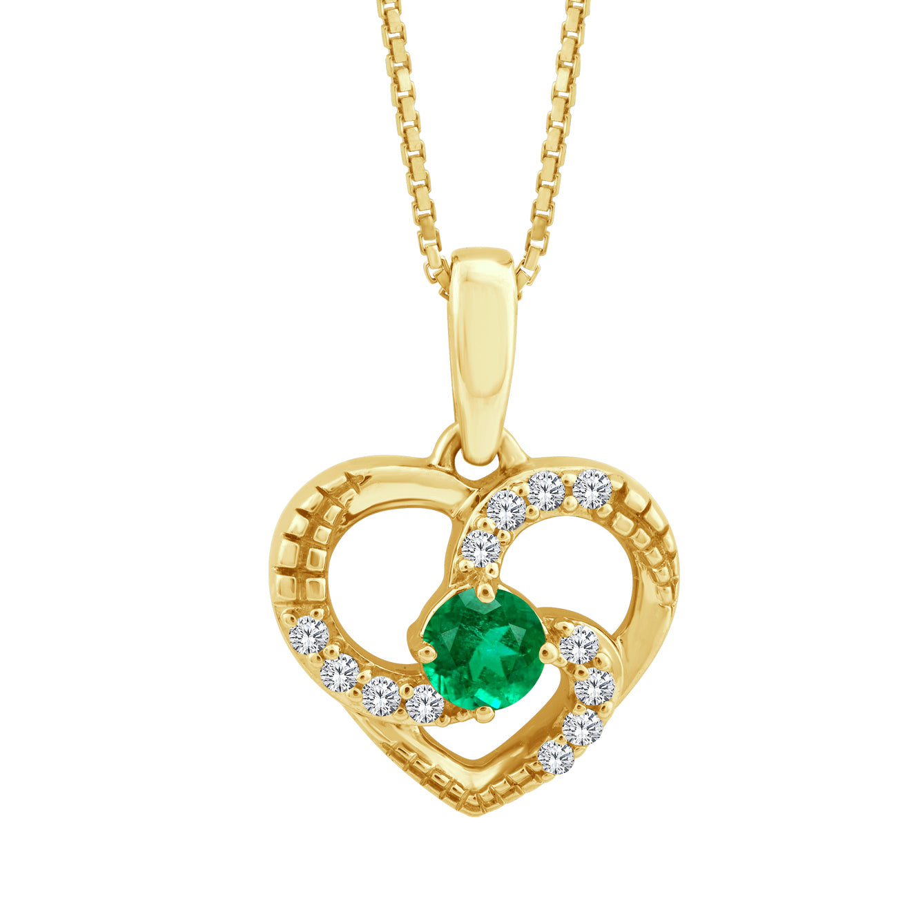 Dije corazón con cadena de oro 14k y esmeralda