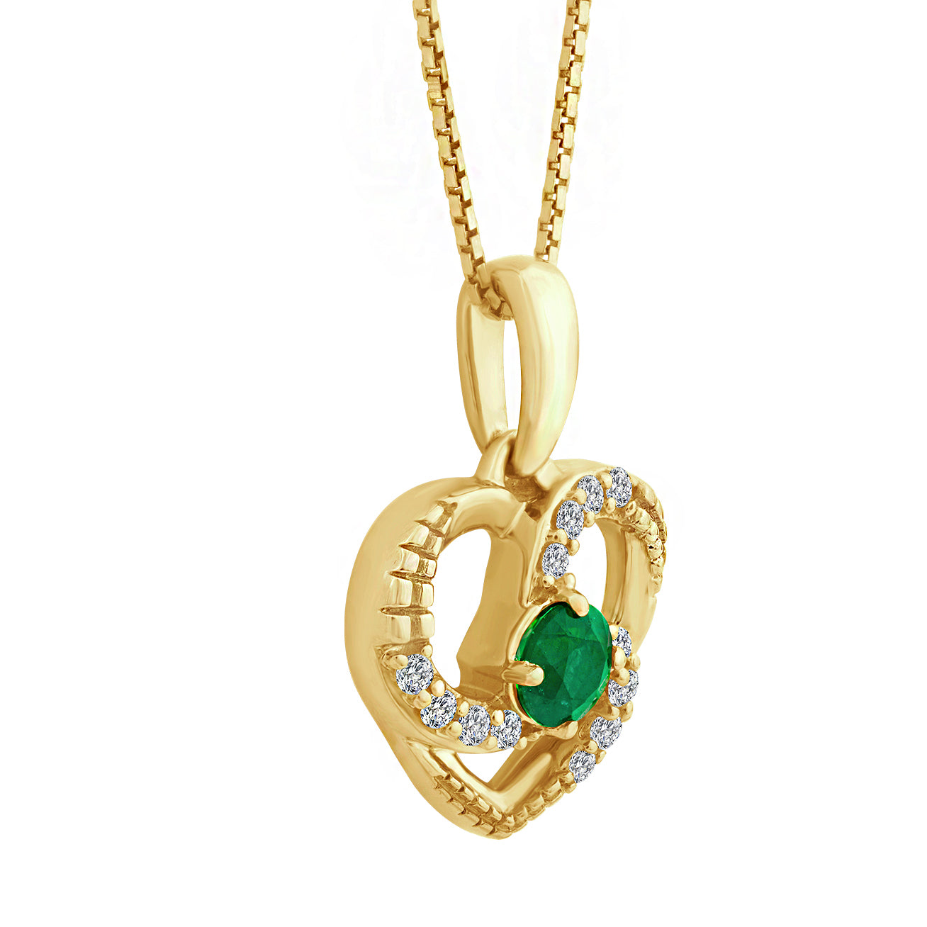 Dije corazón con cadena de oro 14k y esmeralda