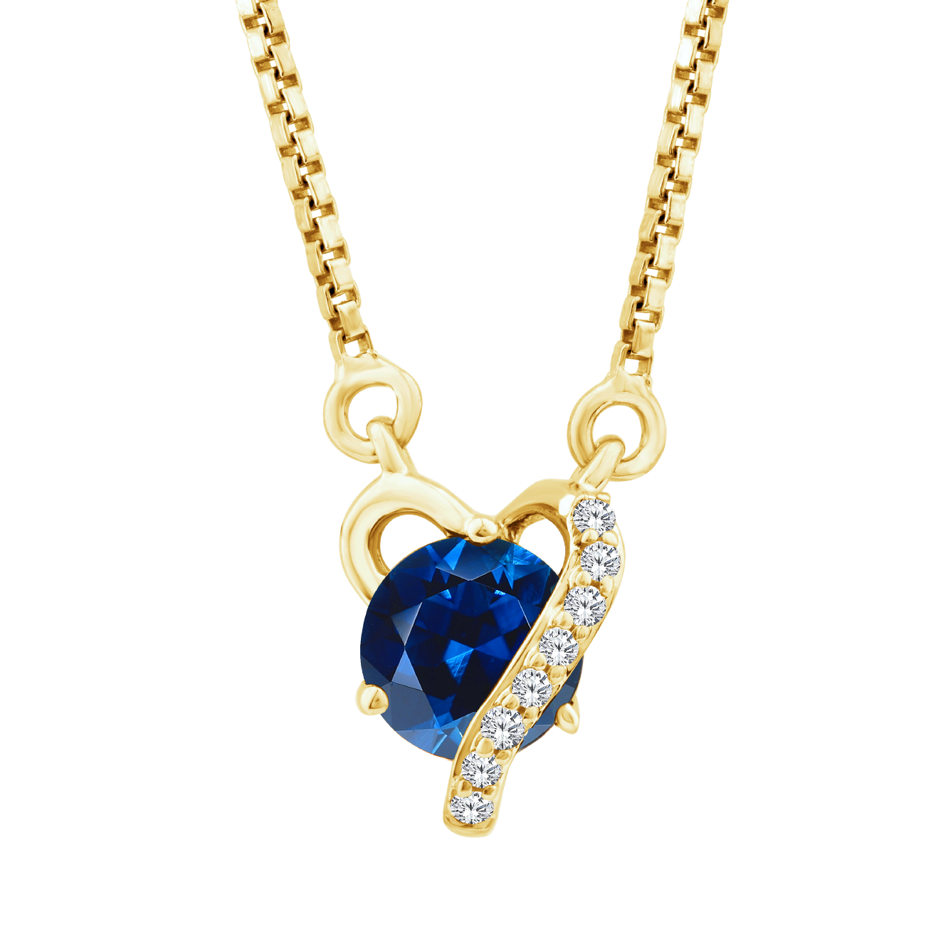 Dije corazón con cadena oro 14k y zafiro