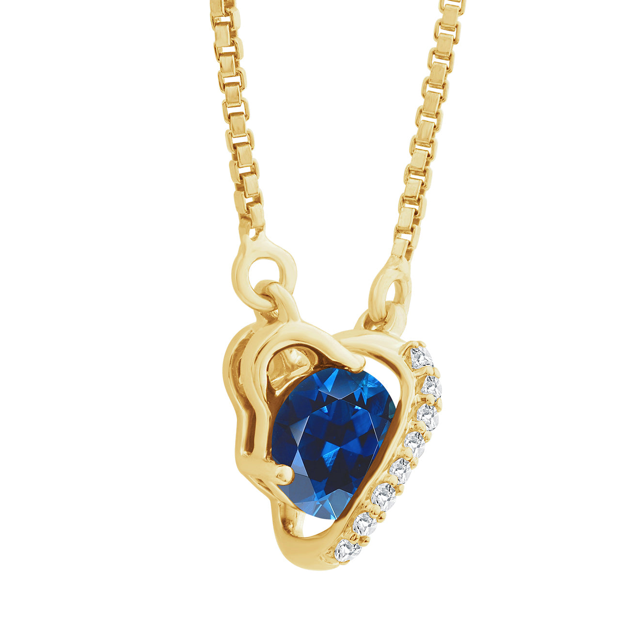 Dije corazón con cadena oro 14k y zafiro