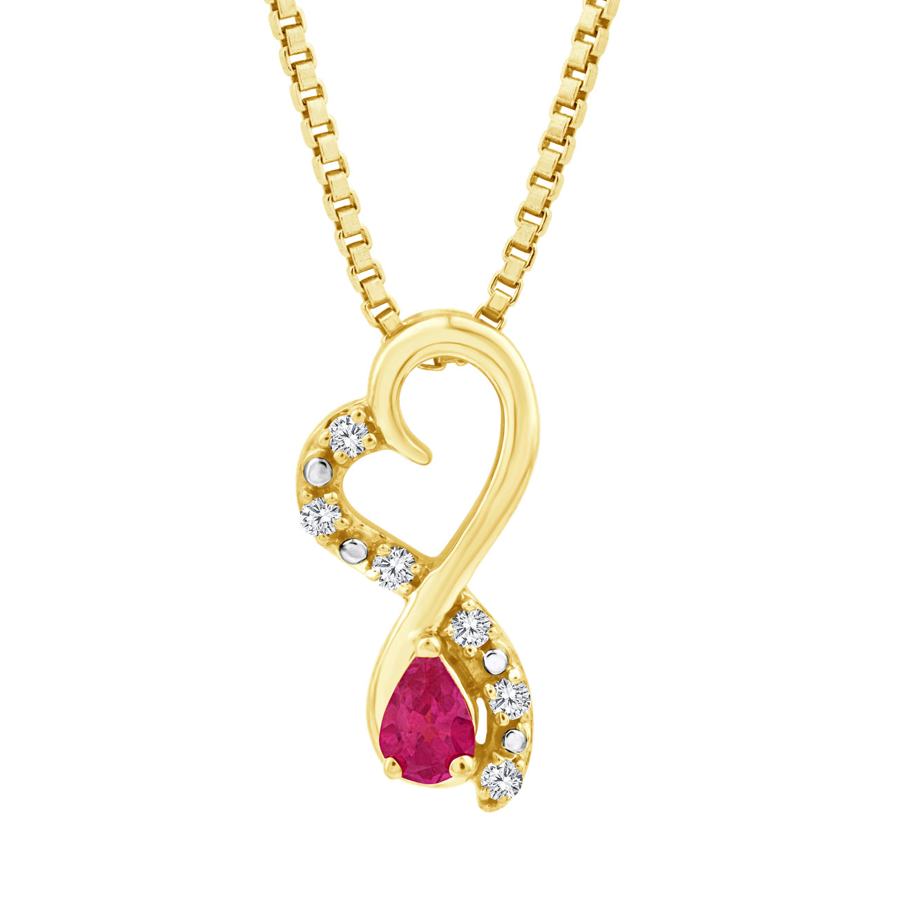 Dije corazón con cadena oro 14k y rubí