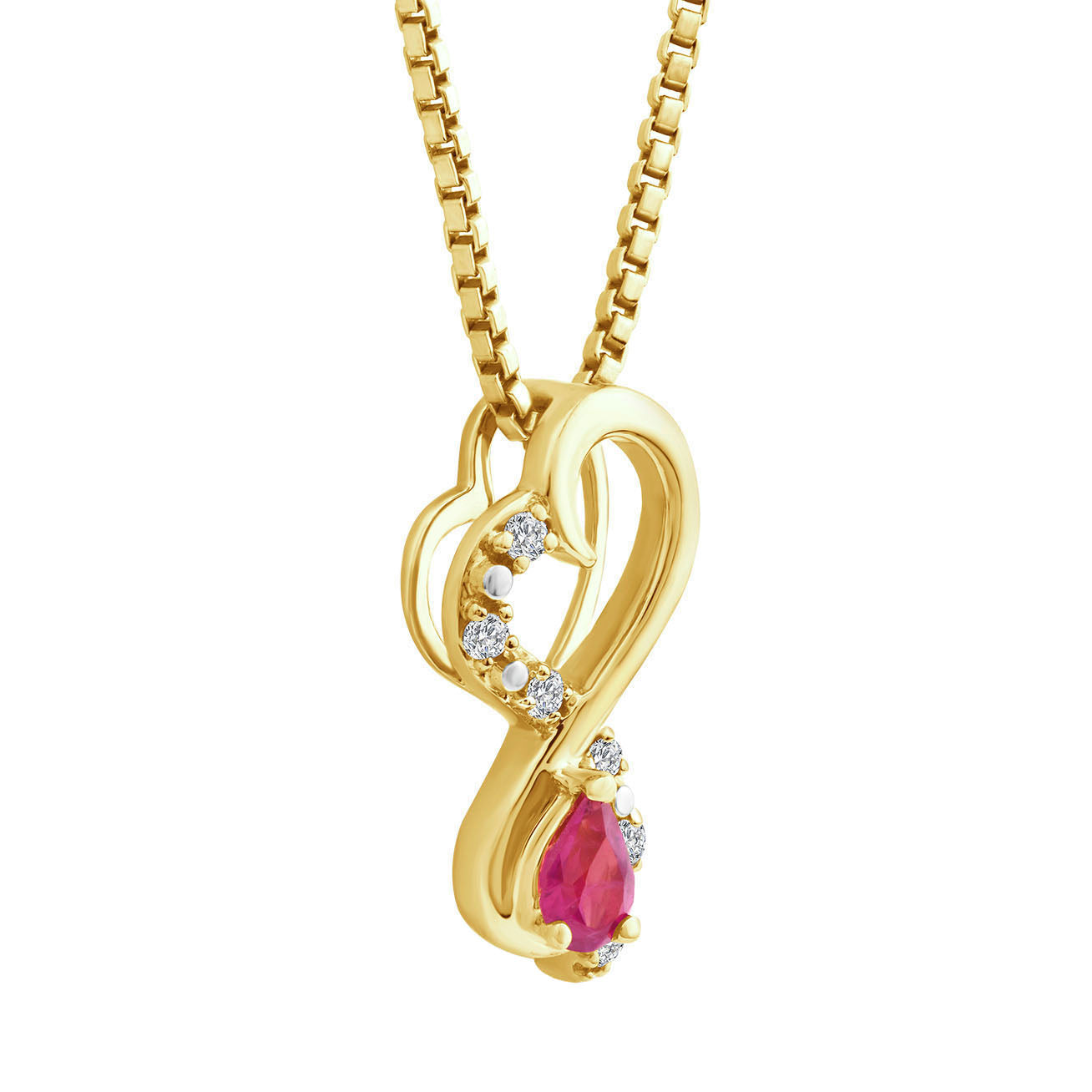 Dije corazón con cadena oro 14k y rubí