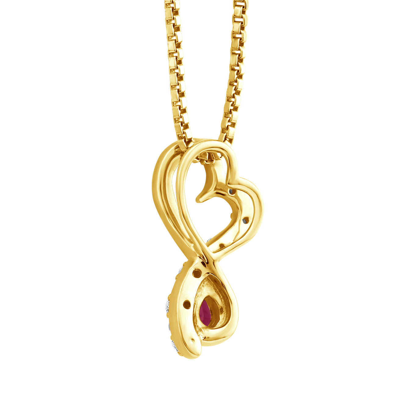 Dije corazón con cadena oro 14k y rubí