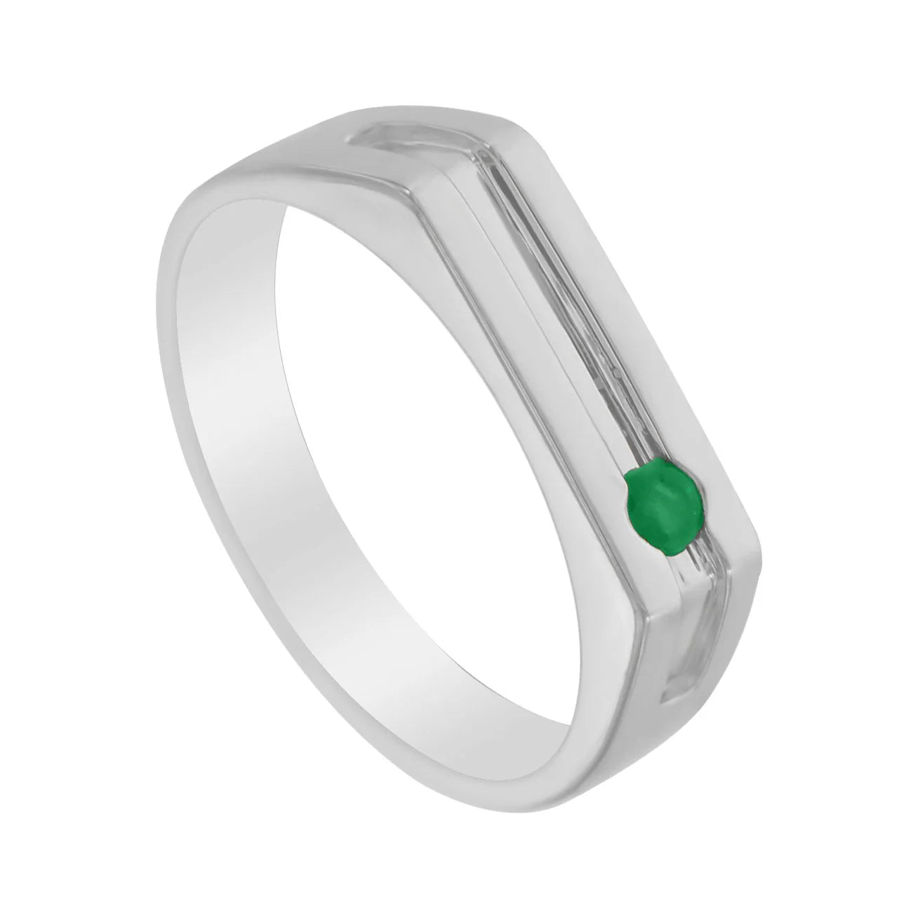 Anillo caballero oro blanco 14K con esmeralda.