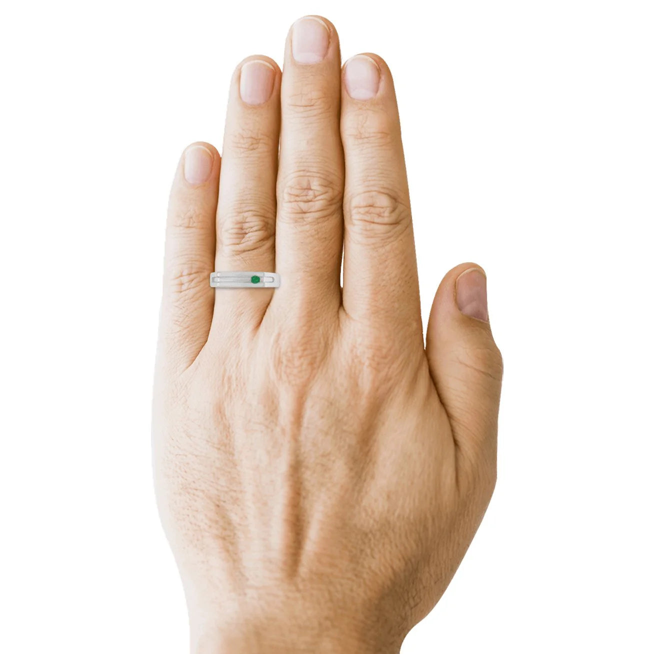 Anillo Caballero Esmeralda Oro Blanco 14K