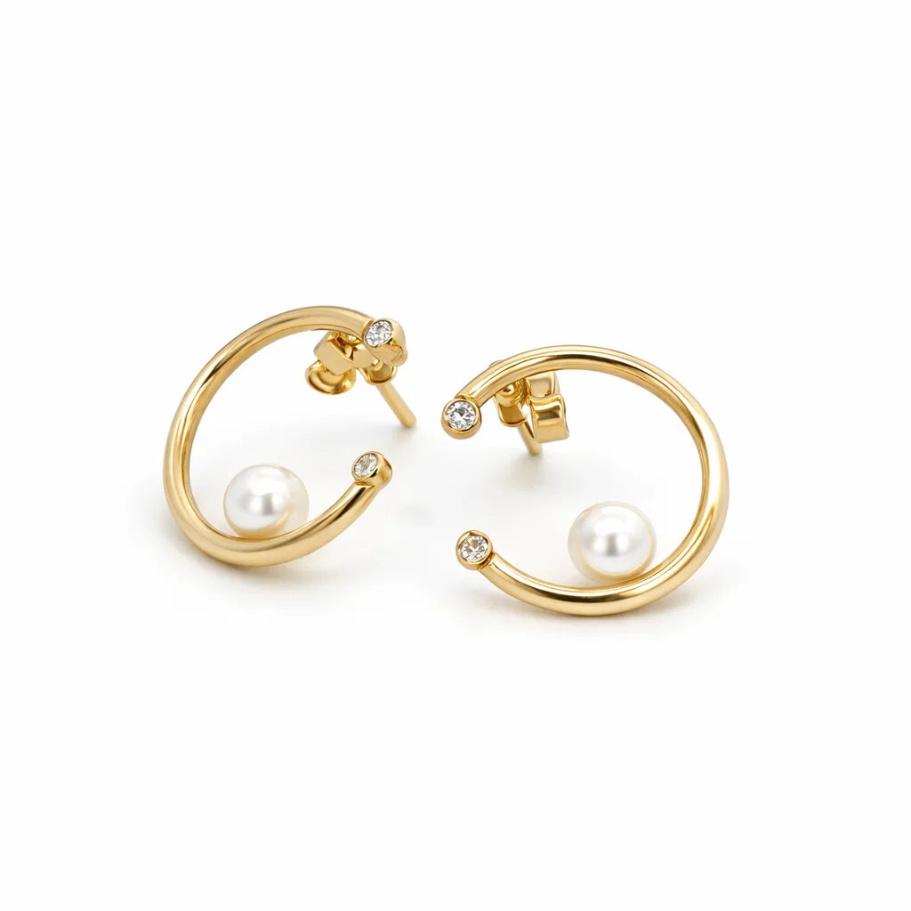 Aretes oro con perla 14k