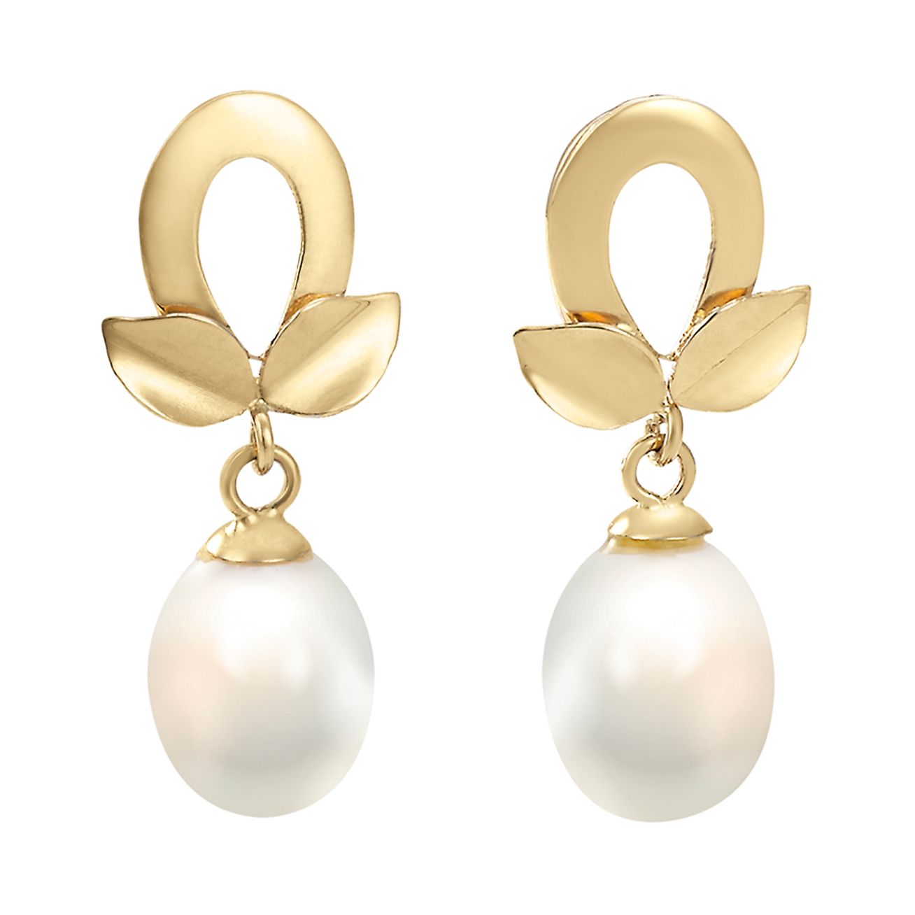 Aretes hoja oro 14K con perlas