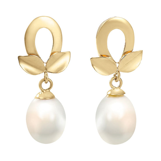 Aretes hoja oro 14K con perlas