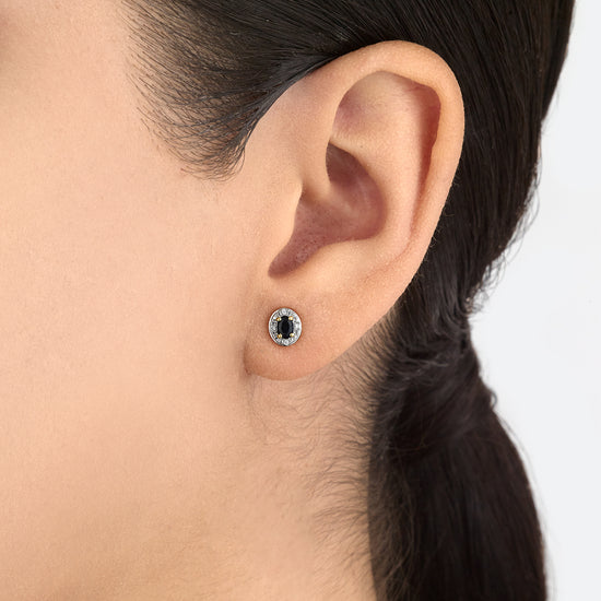 Cargar imagen en el visor de la galería, Aretes oro amarillo y zafiro | Bo&amp;amp;Co
