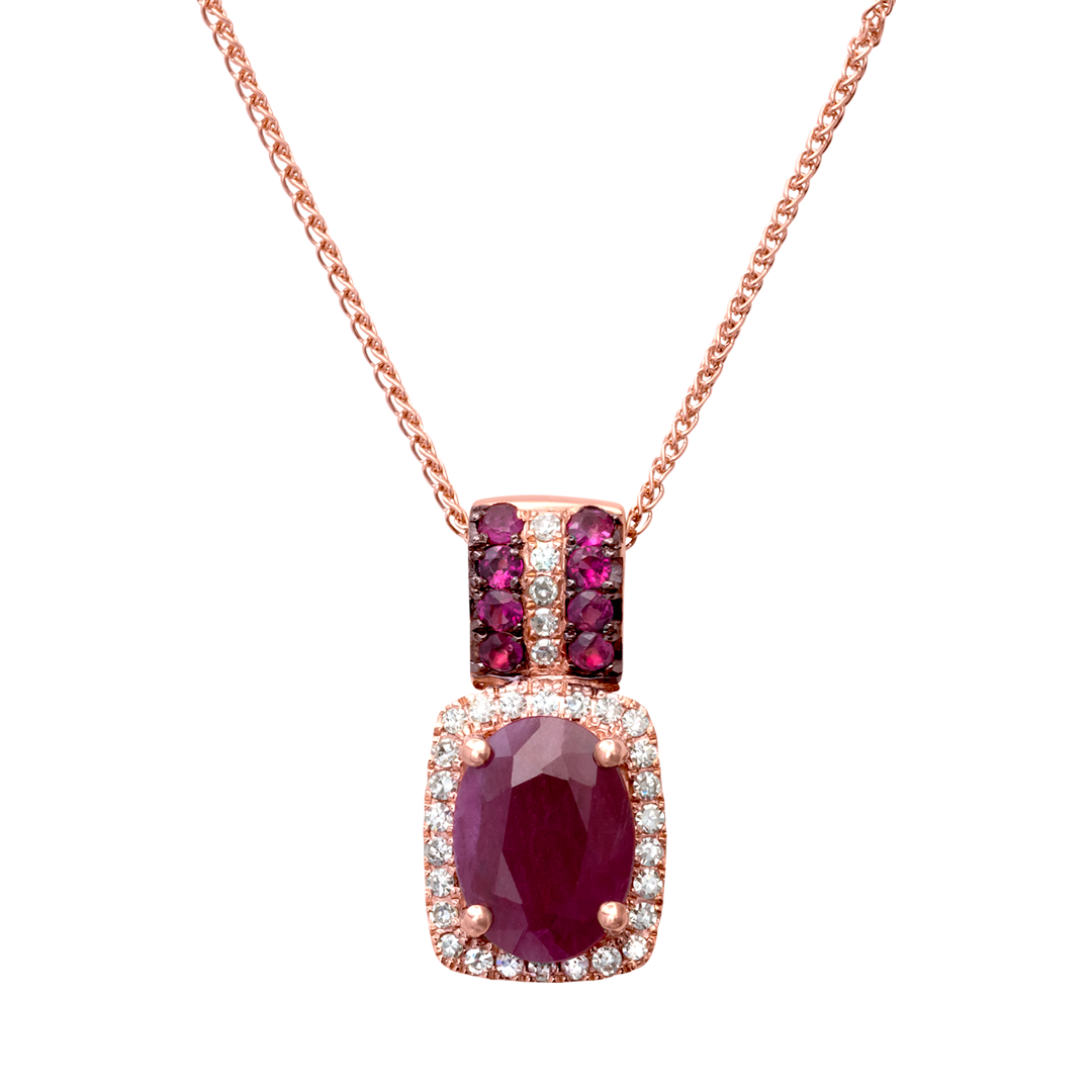 Dije con cadena oro rosa, rubí y diamantes | Bo&Co