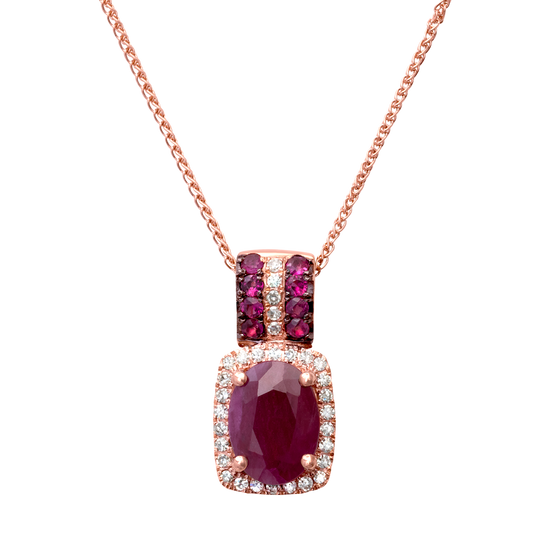 Dije con cadena oro rosa, rubí y diamantes | Bo&Co