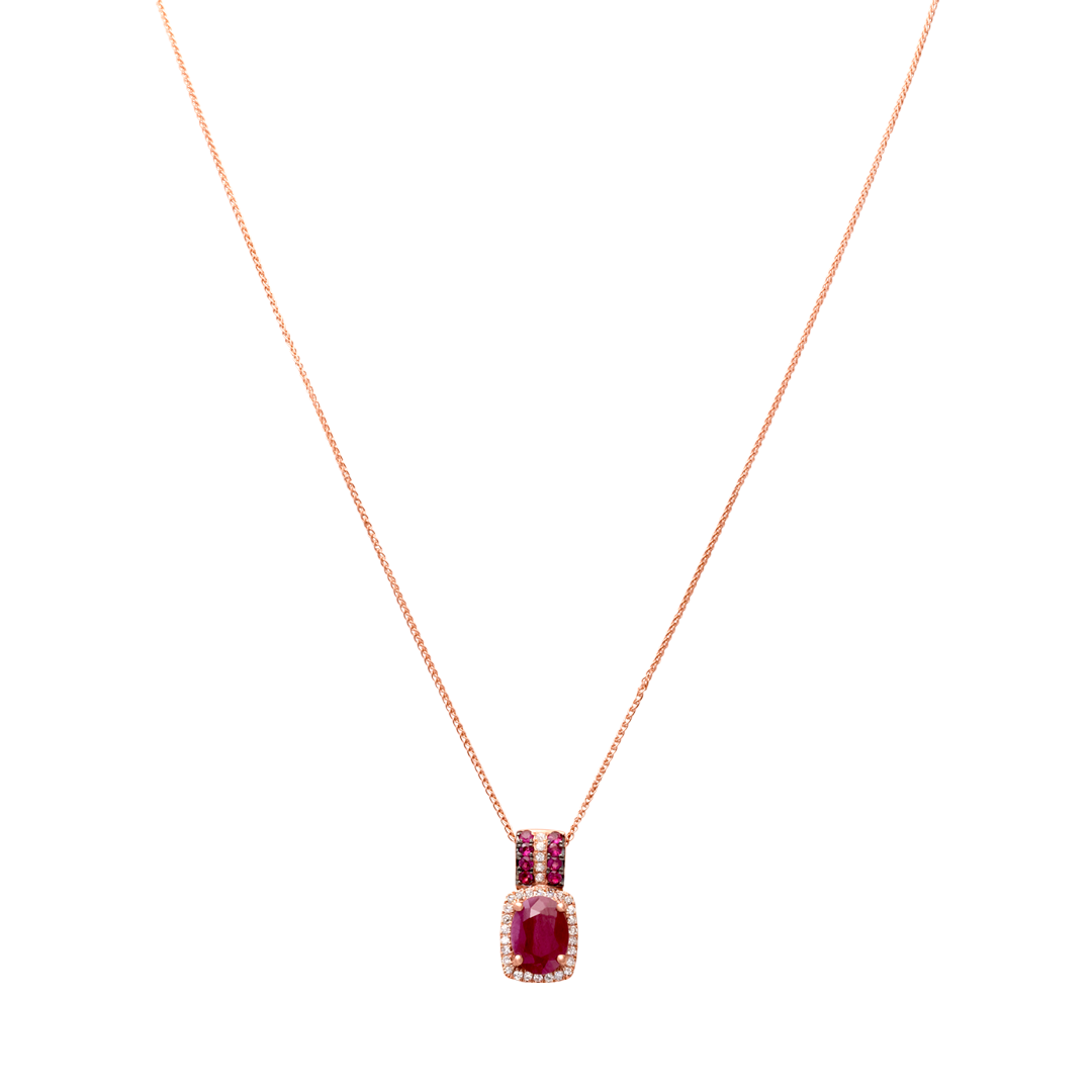 Dije con cadena oro rosa, rubí y diamantes | Bo&Co