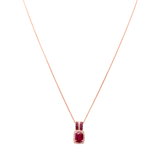 Dije con cadena oro rosa, rubí y diamantes | Bo&Co